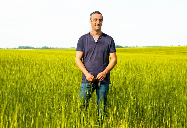 <em class="placeholder">Simon Berland, agriculteur bio en Vendée, dans une parcelle de petit épeautre.</em>